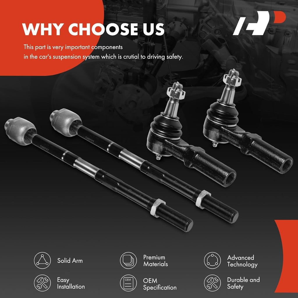 A-Premium Front Inner & Outer Tie Rod End Kit, Compatible with Dodge