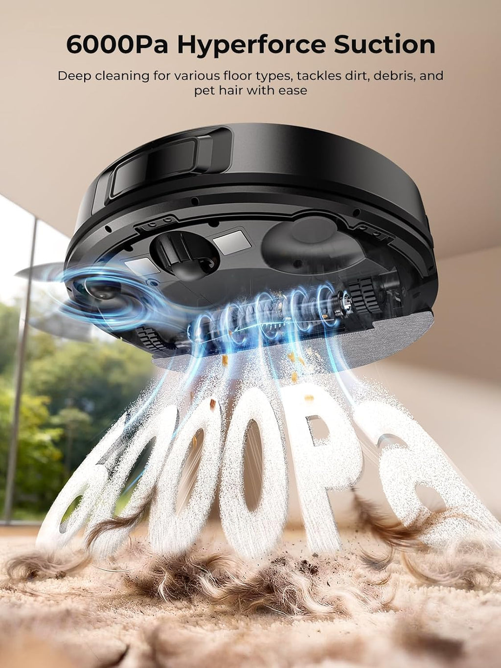 Bagless Robot Vacuum and Mop Self-Emptying for Pet Hair/Carpet | LiDar Navigation for Smart Mapping, 6000Pa
