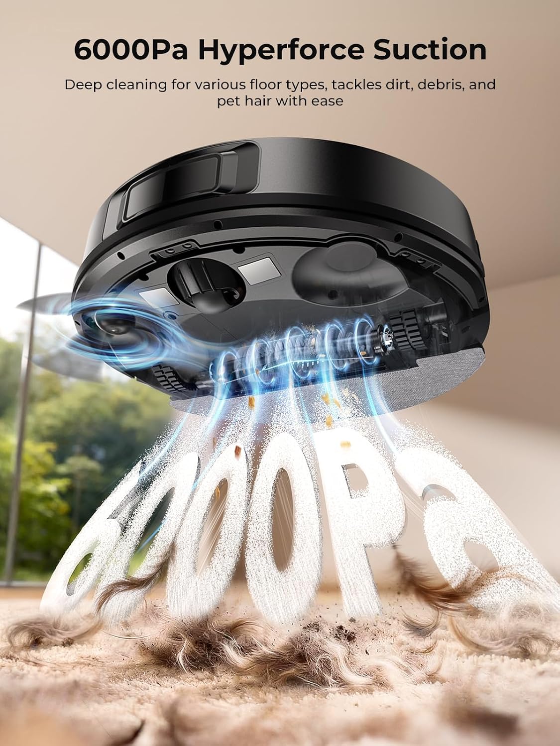 Bagless Robot Vacuum and Mop Self-Emptying for Pet Hair/Carpet | LiDar Navigation for Smart Mapping, 6000Pa