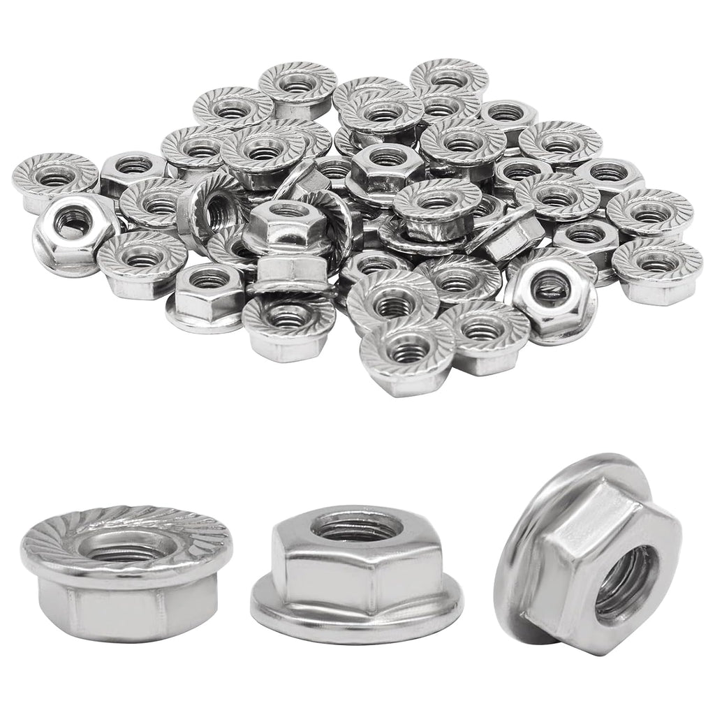 Bonsicoky #10-32 Serrated Flange Nuts, 50 Pack, Silver