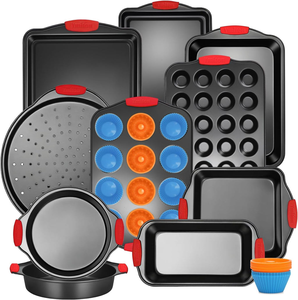 Baking Pans Set with Silicone Handles, 34 PCS Nonstick Bakeware Sets, Oven Pan Set Includes Baking Tray, Cookie