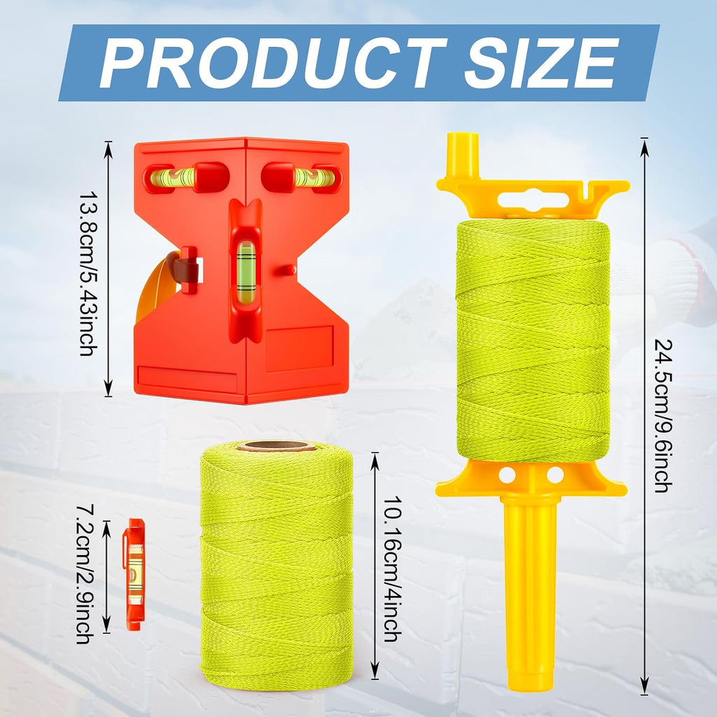 3 Rolls Mason Line String with 1 Post & 1 Pipe Level & 5 Line Levels, #18 500 Feet Braided Construction Nylon Twine