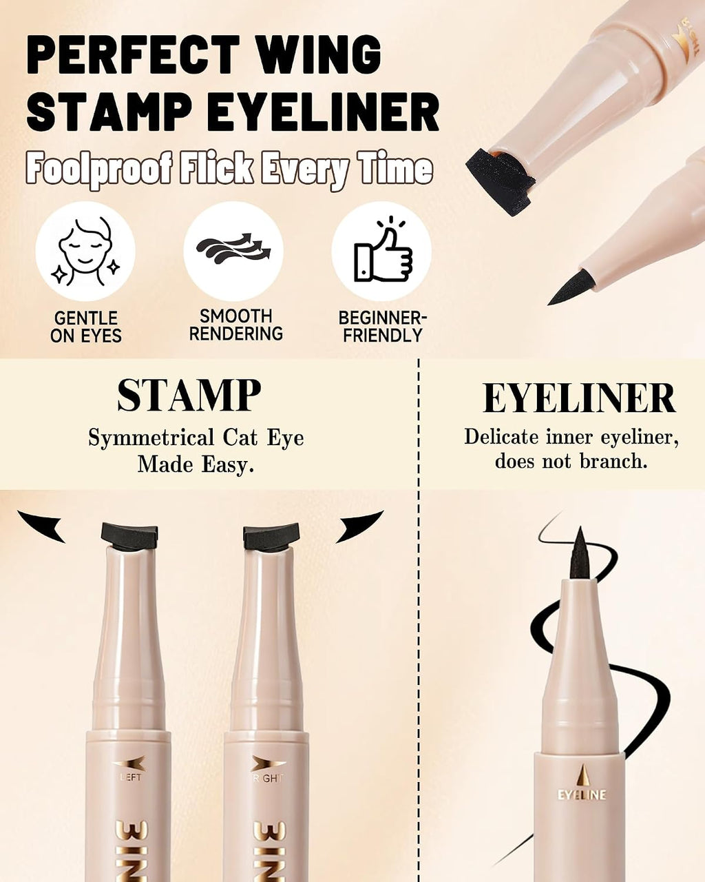 Eyeliner Stamp Wingliner, Brown Liquid 3-in-1 Winged Eyeliner Pen No Smudge