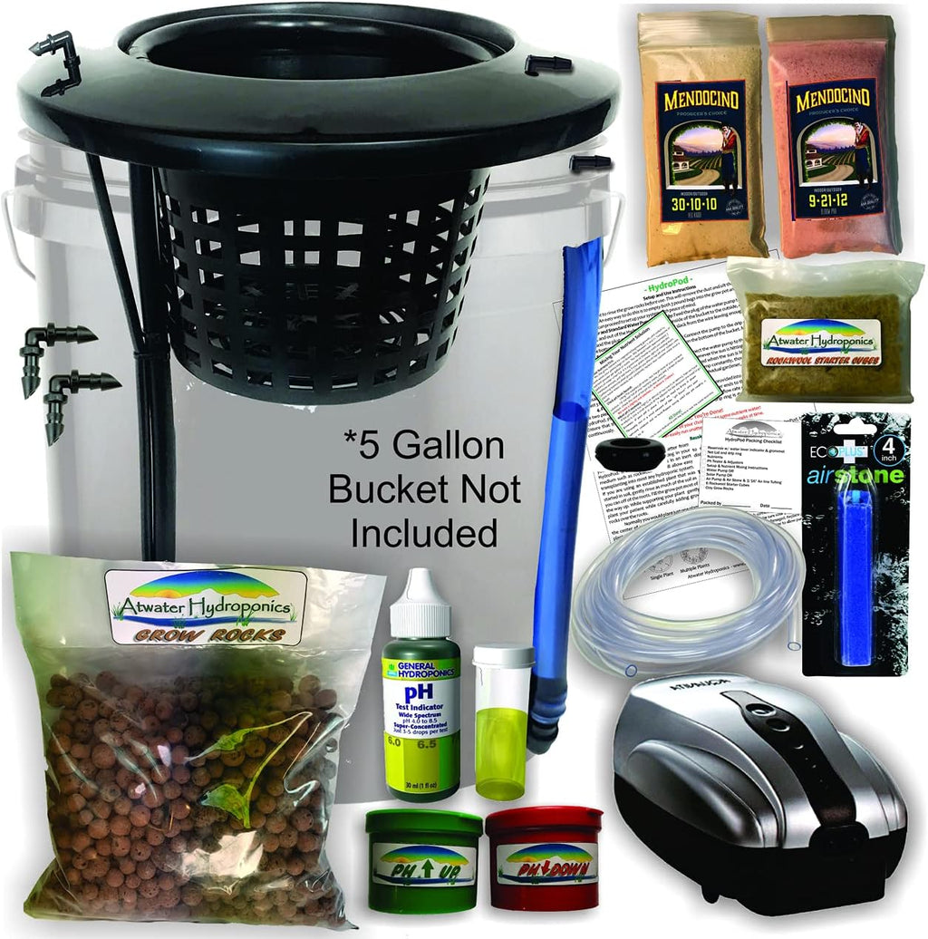 The Atwater HydroPod - Dual DWC Deep Water Culture/Recirculating Drip Hydroponic Garden System - Bubble Bucket