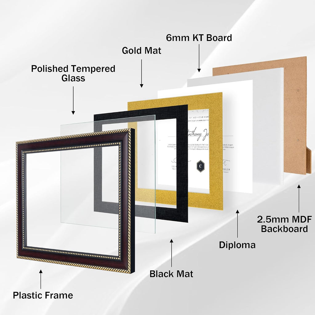 8.5x11 Diploma Frame with Black over Gold Mat or Full Display 11x14 Document Certificate Frame for Diploma Degree