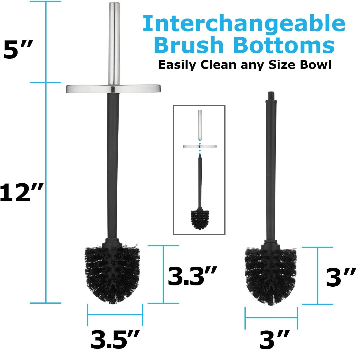 Toilet Brush and Plunger Set with Holder, Modern Chrome Bathroom Accessories Toilet Plunger and Toilet Bowl Brush Combo