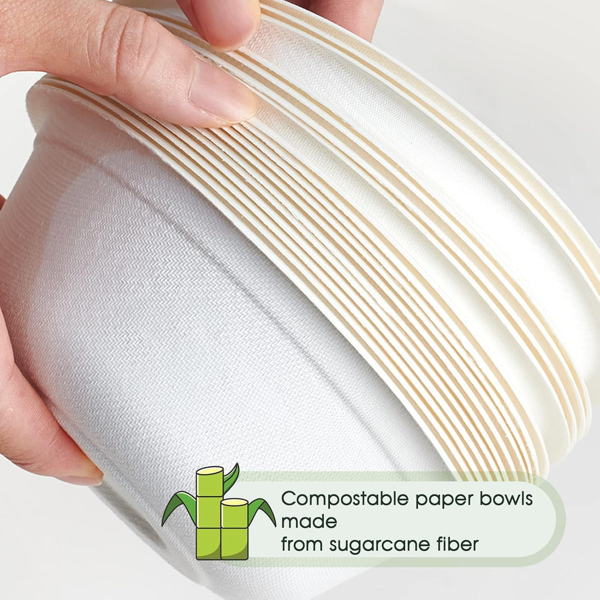 150 Pack 16 oz Compostable Paper Bowls Disposable, White
