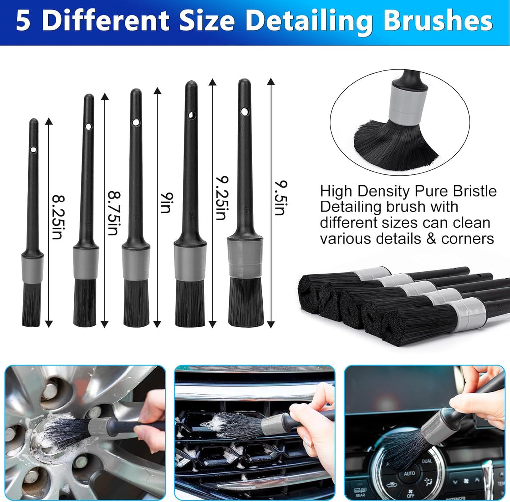 Car Wash Kit, 62'' Car Washing Brush with Long Handle, Extendable Car Wash Brush Mop with 2-in-1 Windshield Squeegee