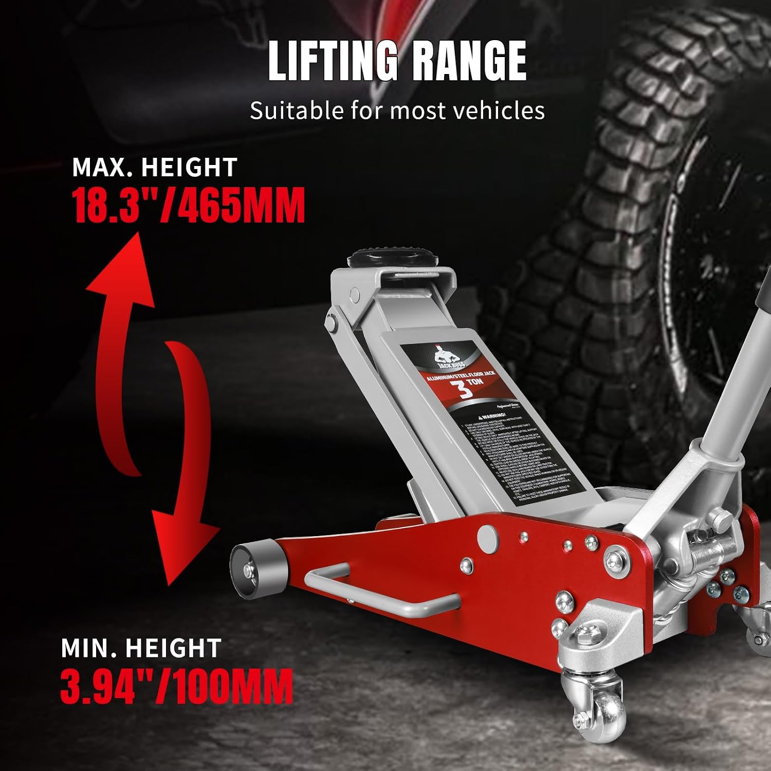 3 Ton Low Profile, Aluminum and Steel Racing Floor Jack with Dual Pistons Quick Lift Pump for Sport Utility Vehicle