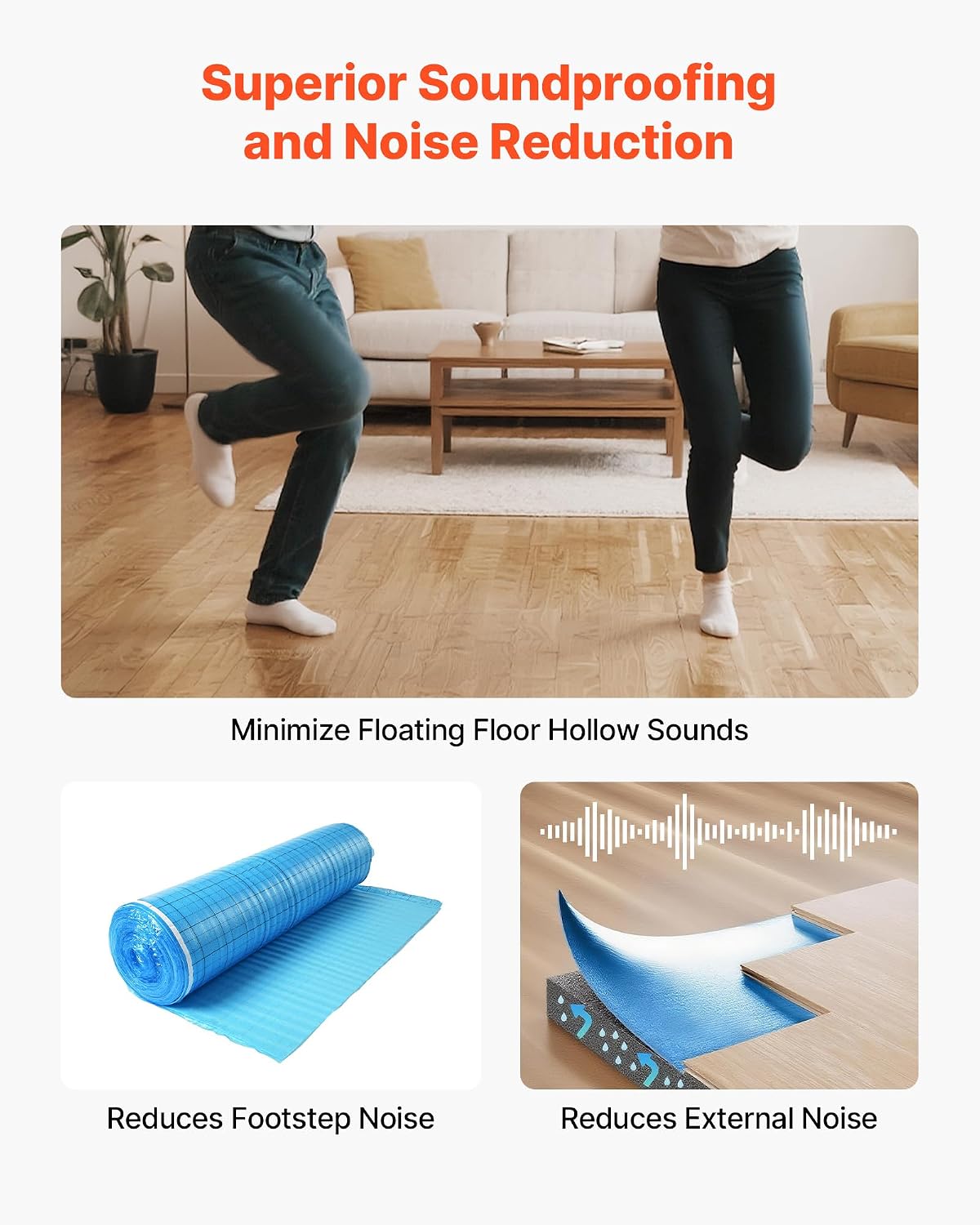 Floor Underlayment 200 sq. ft/Roll, 3-in-1 3 mm Thick Flooring Padding with Tape & Vapor Barrier, Heavy Duty EPE Foam