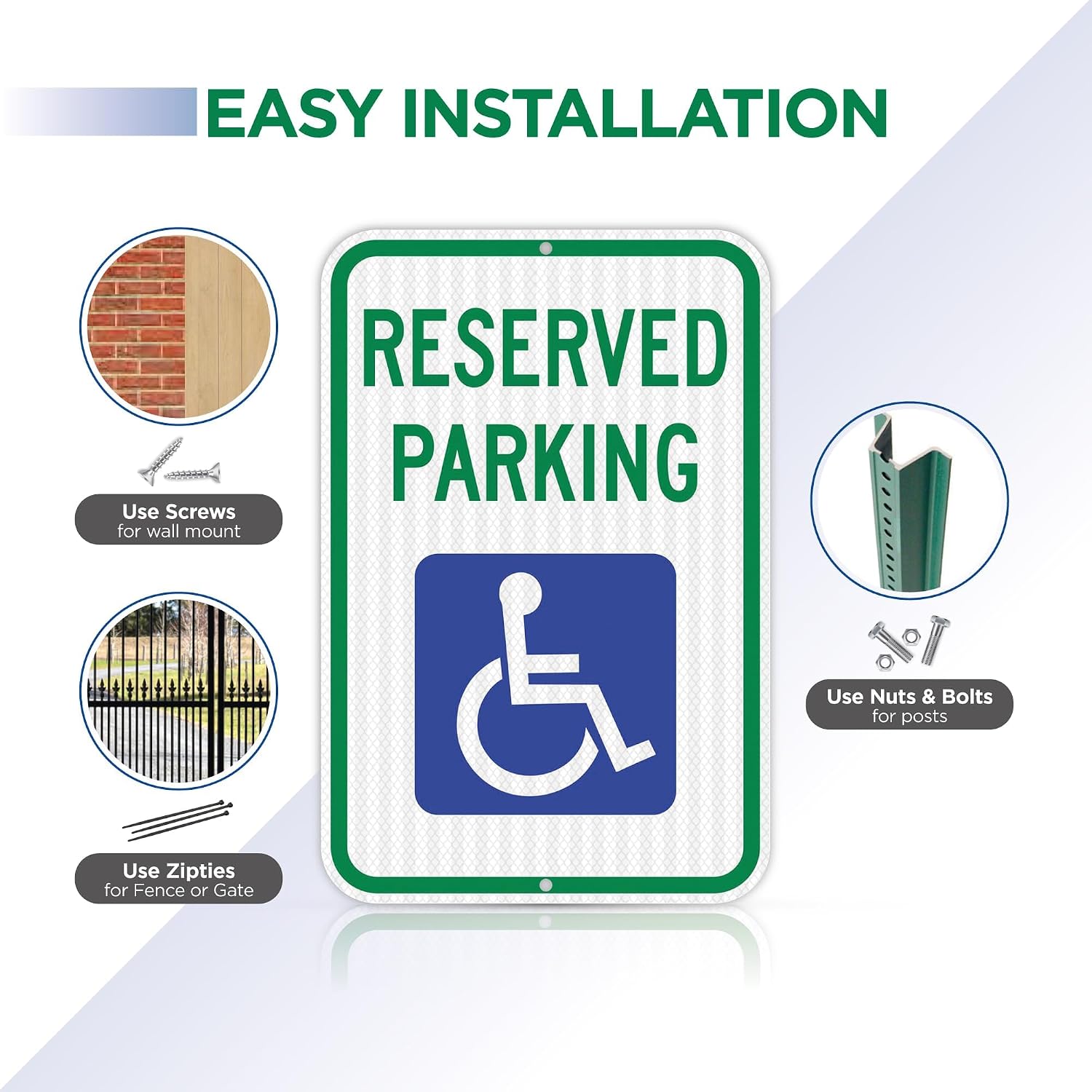 ADA Compliant Handicap Parking Signs, 6 Pack, 12x18" | Engineer Grade Reflective Handy cap Signs, Extra Thick