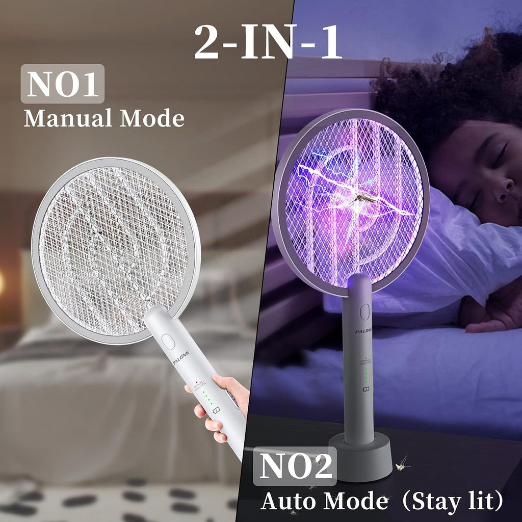 Electric Fly Swatter 4000V, 2 in 1 Bug Zapper Racket Indoor Outdoor | 3-Layer Safety Mesh, USB Rechargeable Base Fly