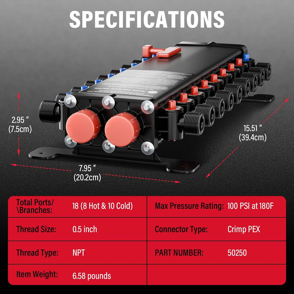 18-Port PEX Manifold Compatible with Viega ManaBloc 50250