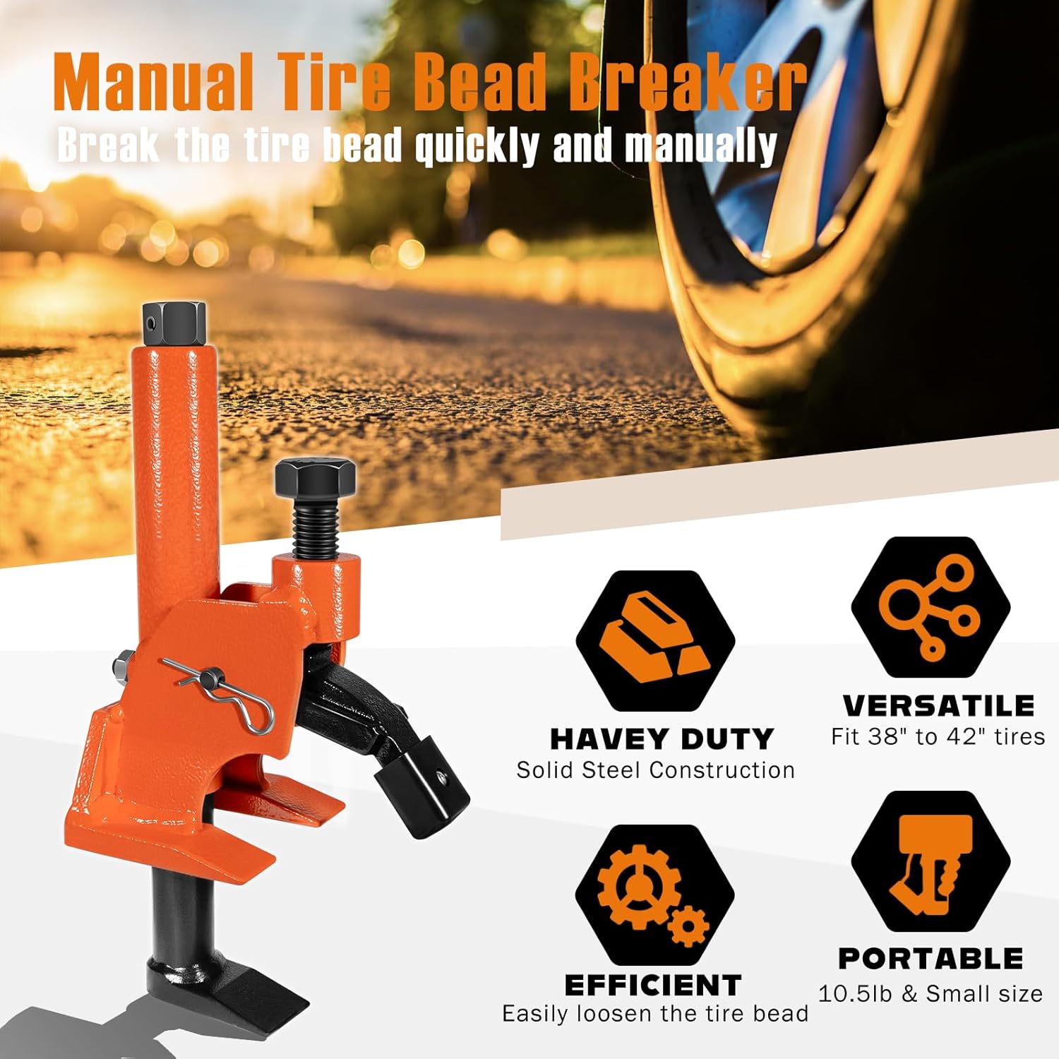 Manual Tire Bead Breaker, 38"-42" Tires Changer Tool with Rubber Pad