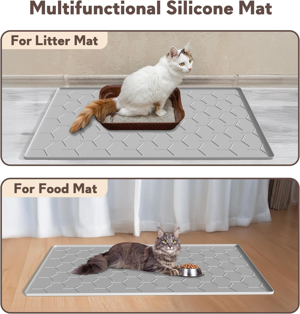 Cat Mat for Litter Box, Large 34.05×22.5 inch Cat Litter Mat, Waterproof Silicone Pad for Floor, Gray