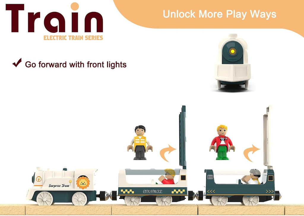 Battery Powered Train Set for Railway System, Electric Train Toys for Wooden Tracks, 3Pcs Motorized Locomotive Trains