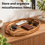 Acacia Wood Serving Tray with Handles - 17"x13" Round, Decorative Ottoman Tray for Living Room, Coffee Table