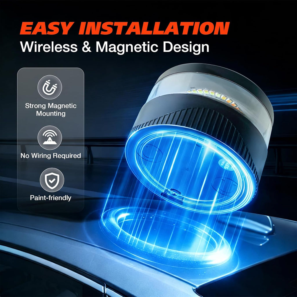 Magnetic Beacon Light, USB-C Rechargeable Wireless Strobe Lights for Truck, 32 LED Amber Battery Operated Flashing