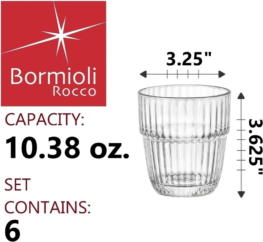 Barshine 10.38 oz. Rocks Stackable Tempered Drinking Glasses, Set of 6, Clear
