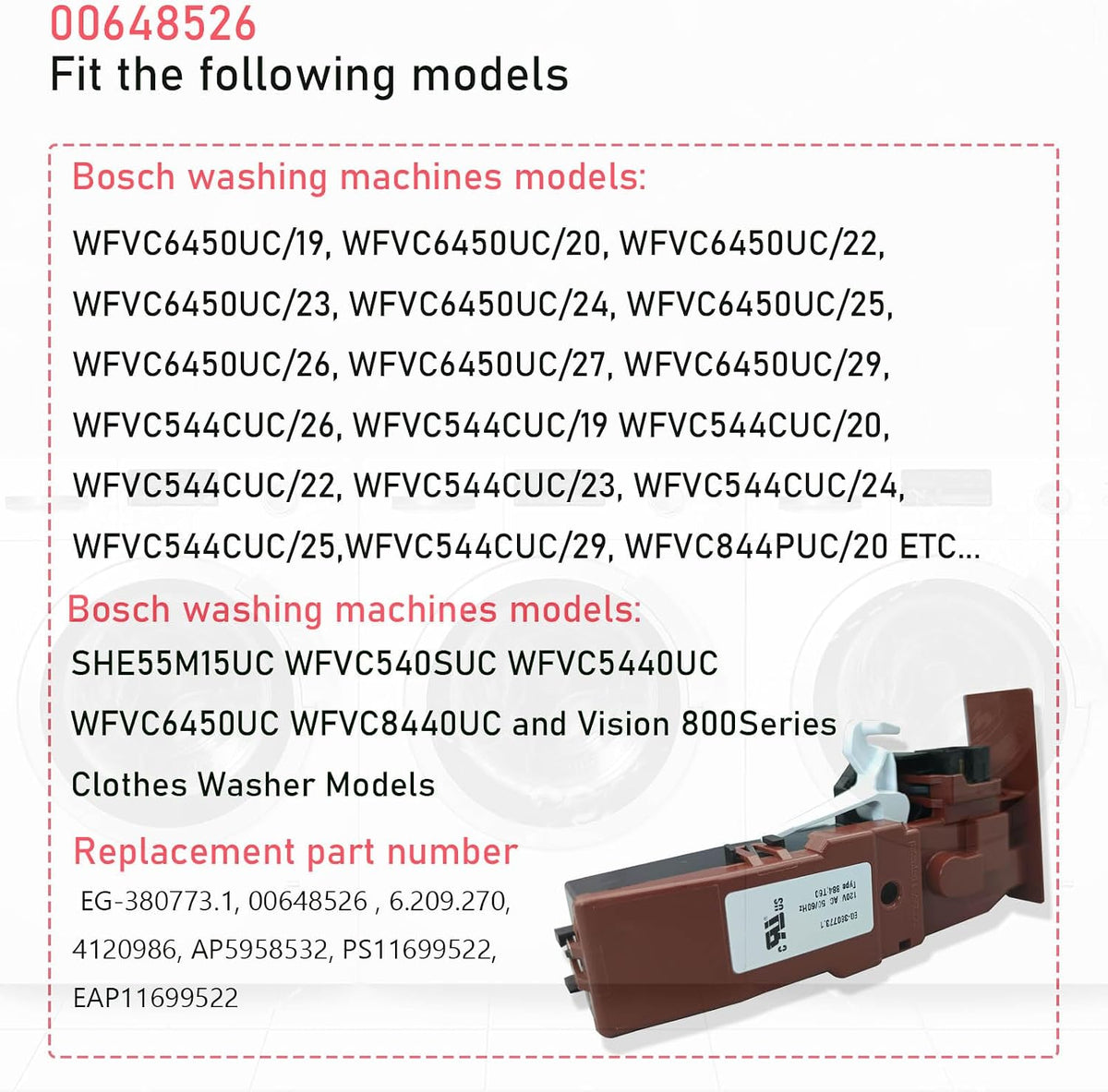 WH10X20821 Washer Door Lock Switch Assembly, 00648526 Washer Door Lock Fit for bosch washer door lock switch