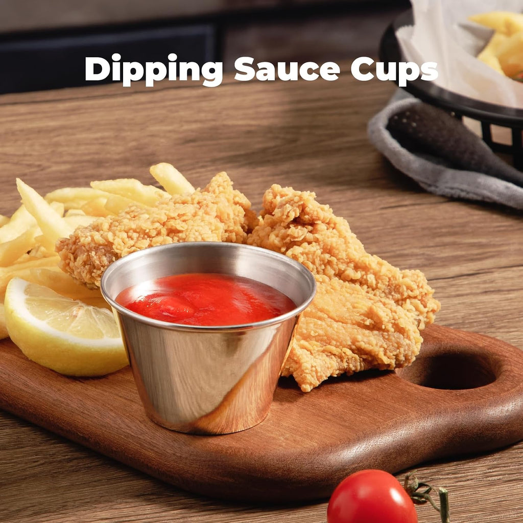 [12 Pack 4 oz Stainless Steel Dipping Sauce Cups, Reusable Metal Ramekins, Commercial Grade Condiment Bowls