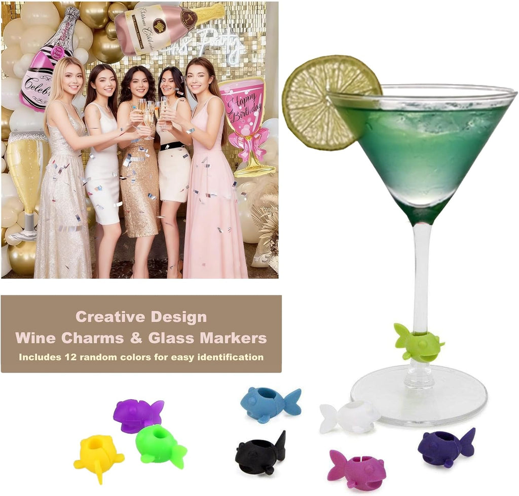 Wine Charms Glass Markers,Silicone Wine Glass Marking Label for Bar Party Cocktail Champagne Stem Glasses