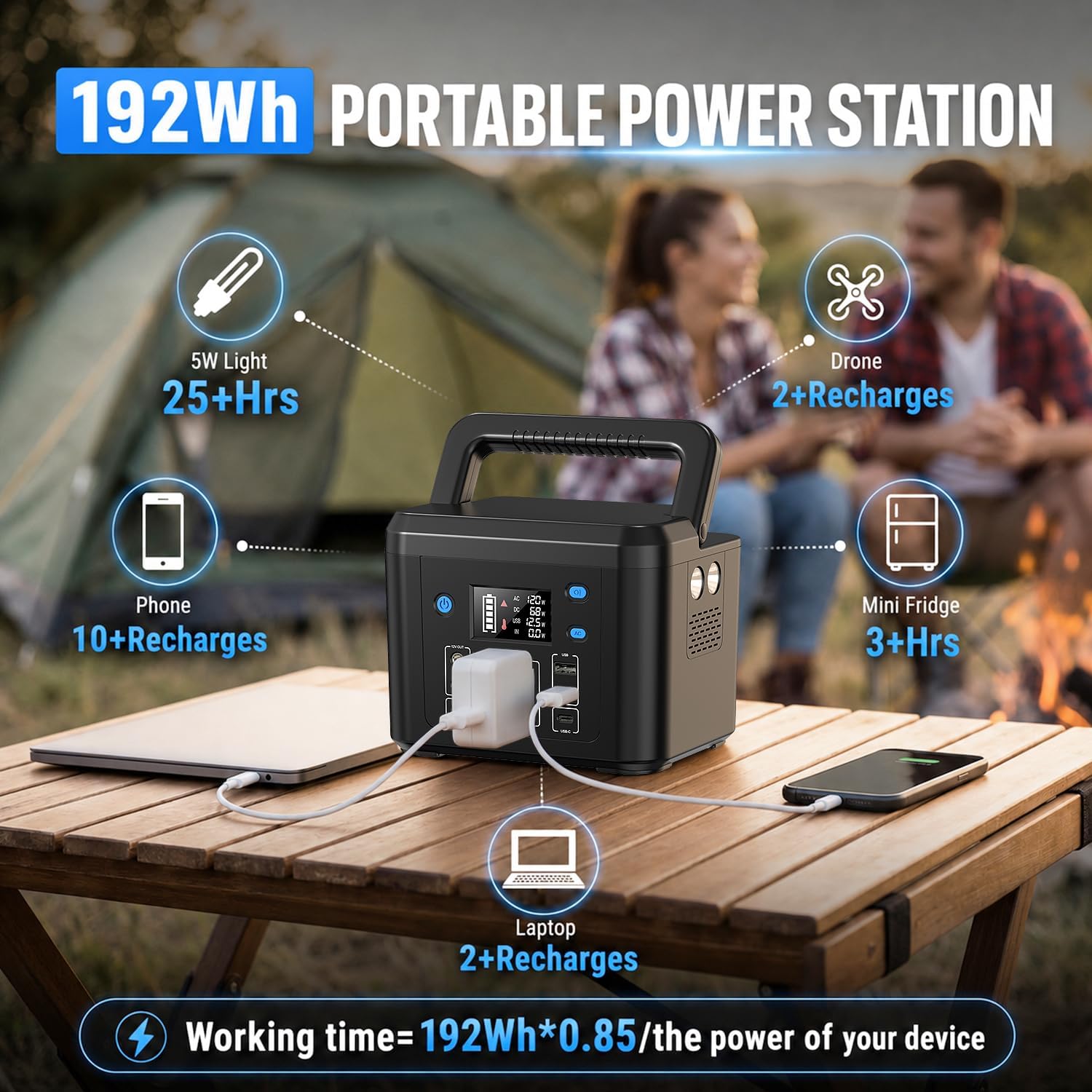 200W Portable Power Station, 192Wh LiFePO4 Solar Generator for Camping | Powkey Battery Powered Power Bank with 120V