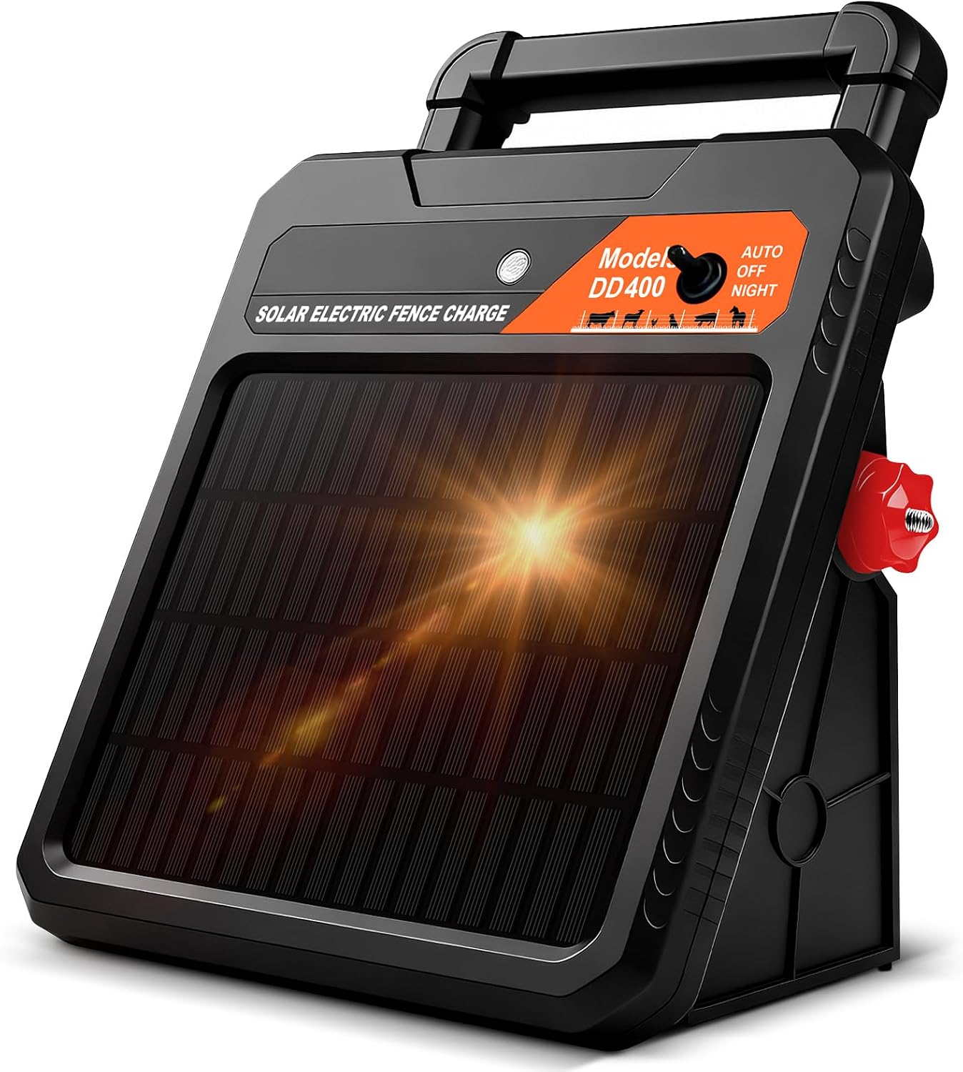 20 Mile Solar Electric Fence Charger, 0.4J Output Solar Fence Kit 10.2 KV Max Voltage, 12V/4.5Ah Battery, Portable