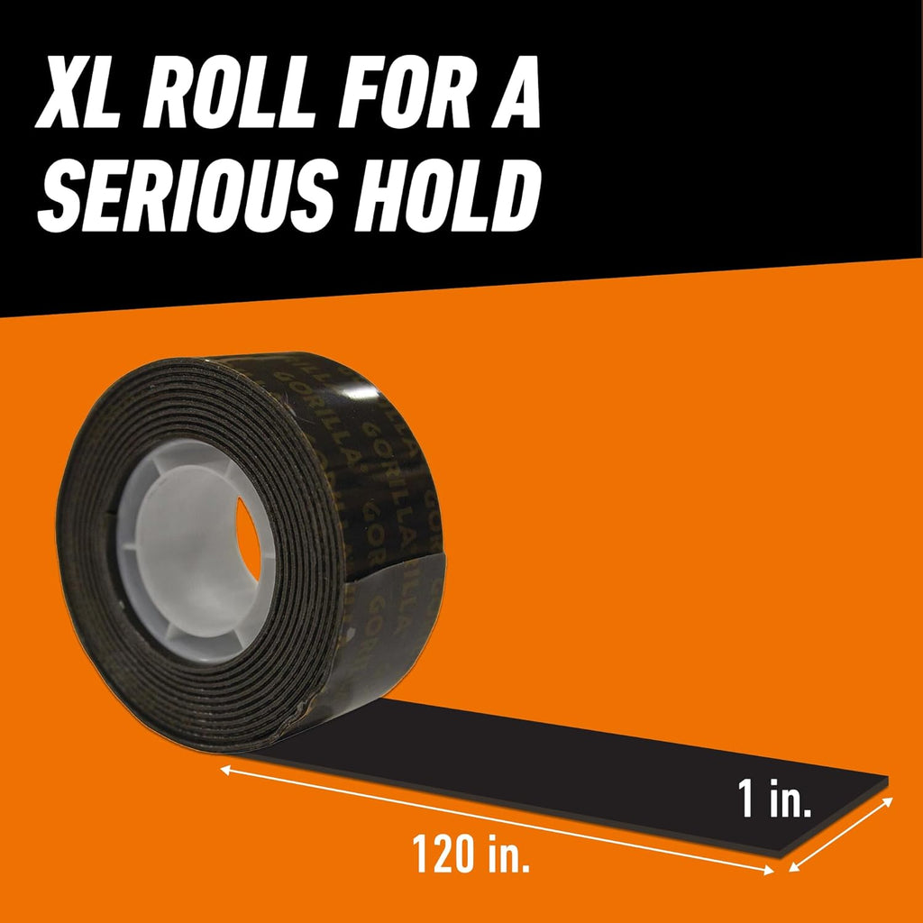Heavy Duty Double Sided Mounting Tape, Black Tape, 1" x 120" (Pack of 2) - Weatherproof for Indoor or Outdoor
