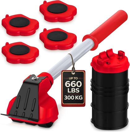 Furniture Lifter Tool with 4 Pcs Appliance Movers Sliders, 660 Lbs | Heavy Duty Furniture Moving Kit with Lifting