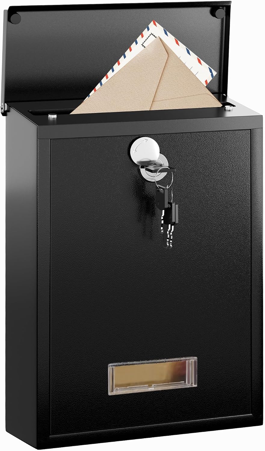 Locking Wall-Mount Mailbox for Outside, with 4 Keys, Galvanized Steel Rustproof Metal Postbox, 3.1" Dx7.5 Wx10.8 H