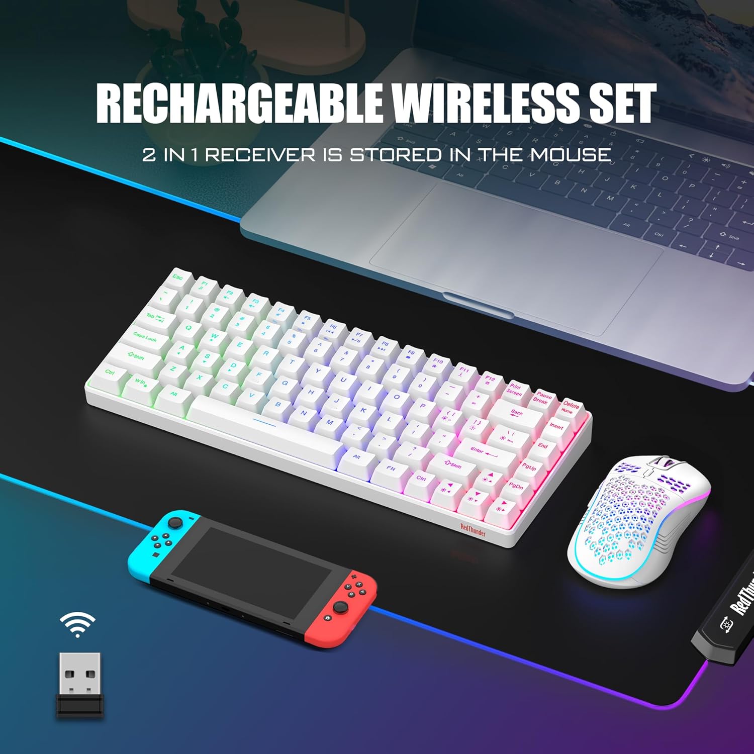 K84 Wireless Keyboard and Mouse Combo, Rainbow Backlit Rechargeable Battery, 75% Layout TKL Ultra Compact Gaming