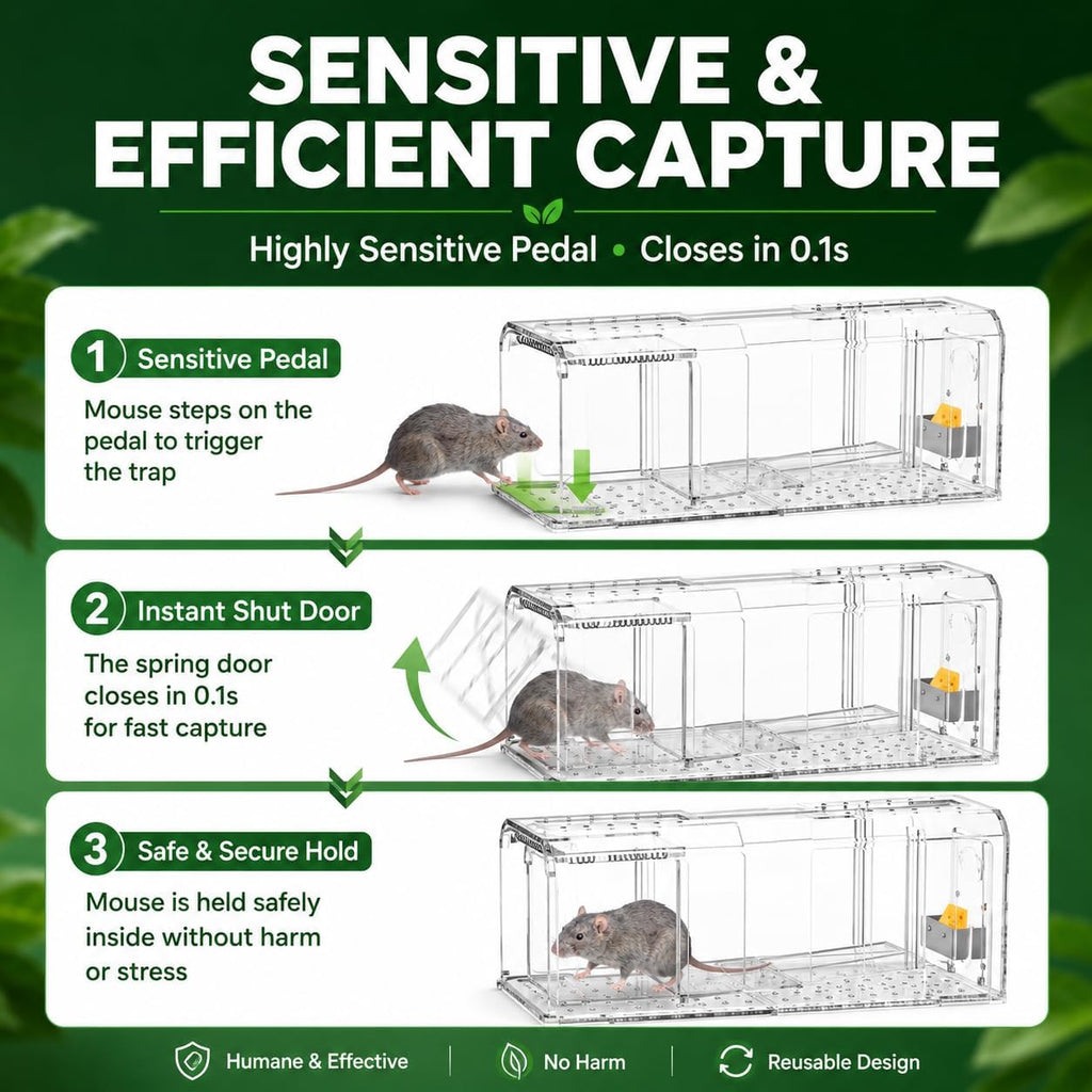 Humane Mouse Traps Indoor Outdoors for Home | Live Mouse Traps Catch and Release, No Kill Mice Traps, Reusable