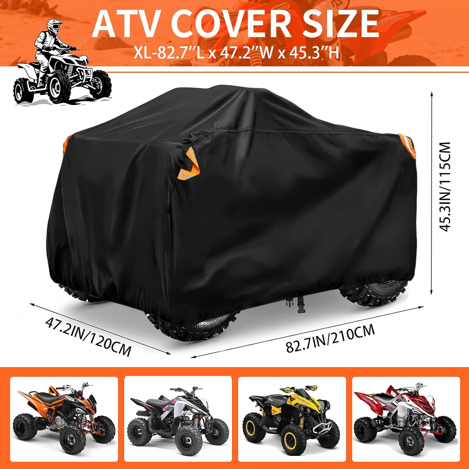 ATV Cover 420D Waterproof Outdoor Heavy Duty 4 Wheeler Cover for Polaris XL | ATV Covers Waterproof Outdoor Heavy