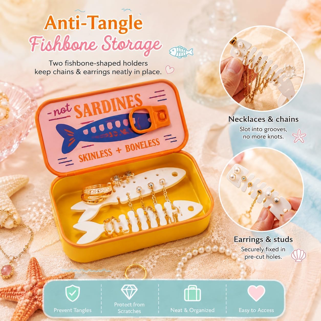 Sardine Jewelry Box, Sardine Travel Jewelry Case, 3d Printed Sardine Tin Like Jewelry Case, with Fish-Shaped Holders