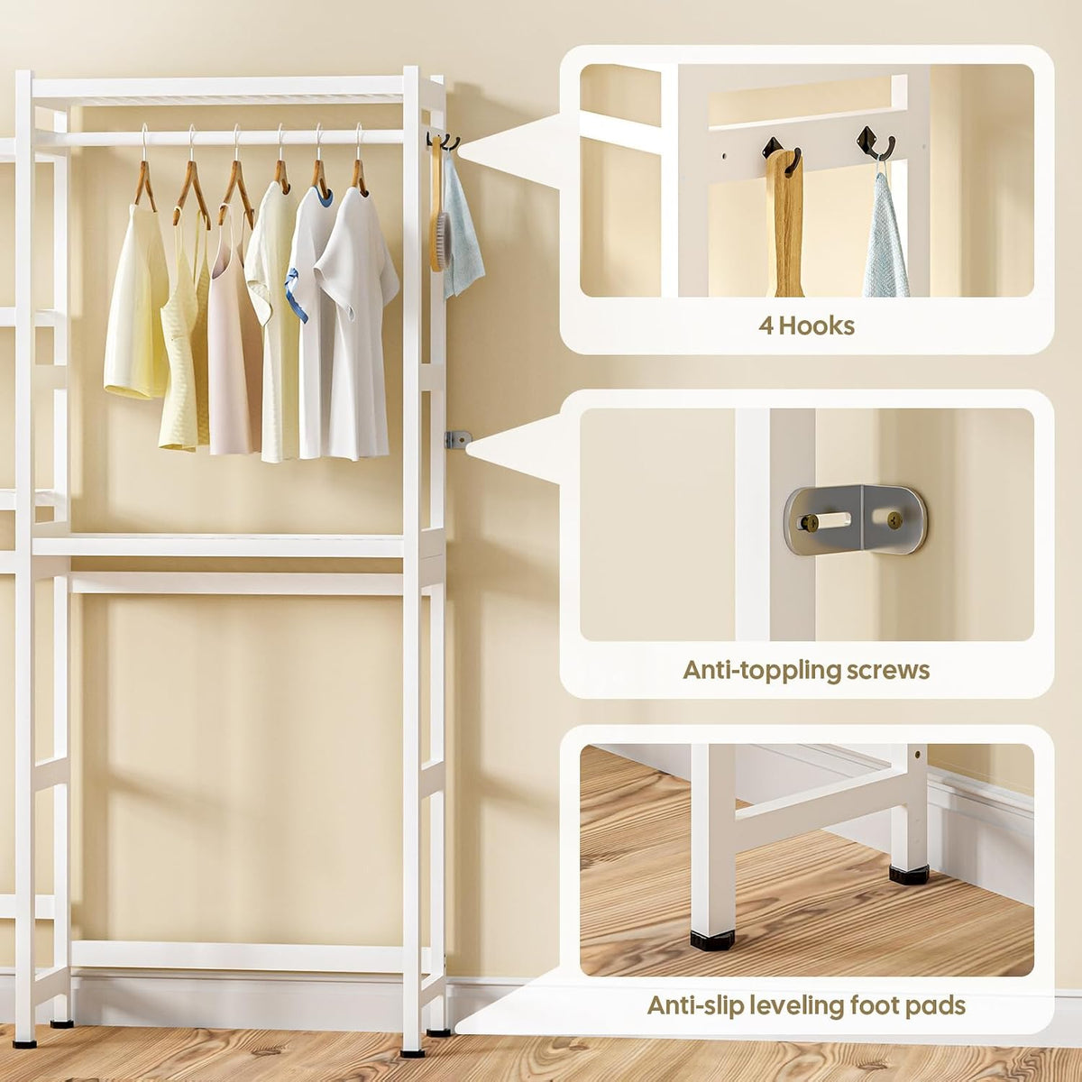 Over The Washer Dryer Storage Shelf: Bamboo 5 Tiers (White)