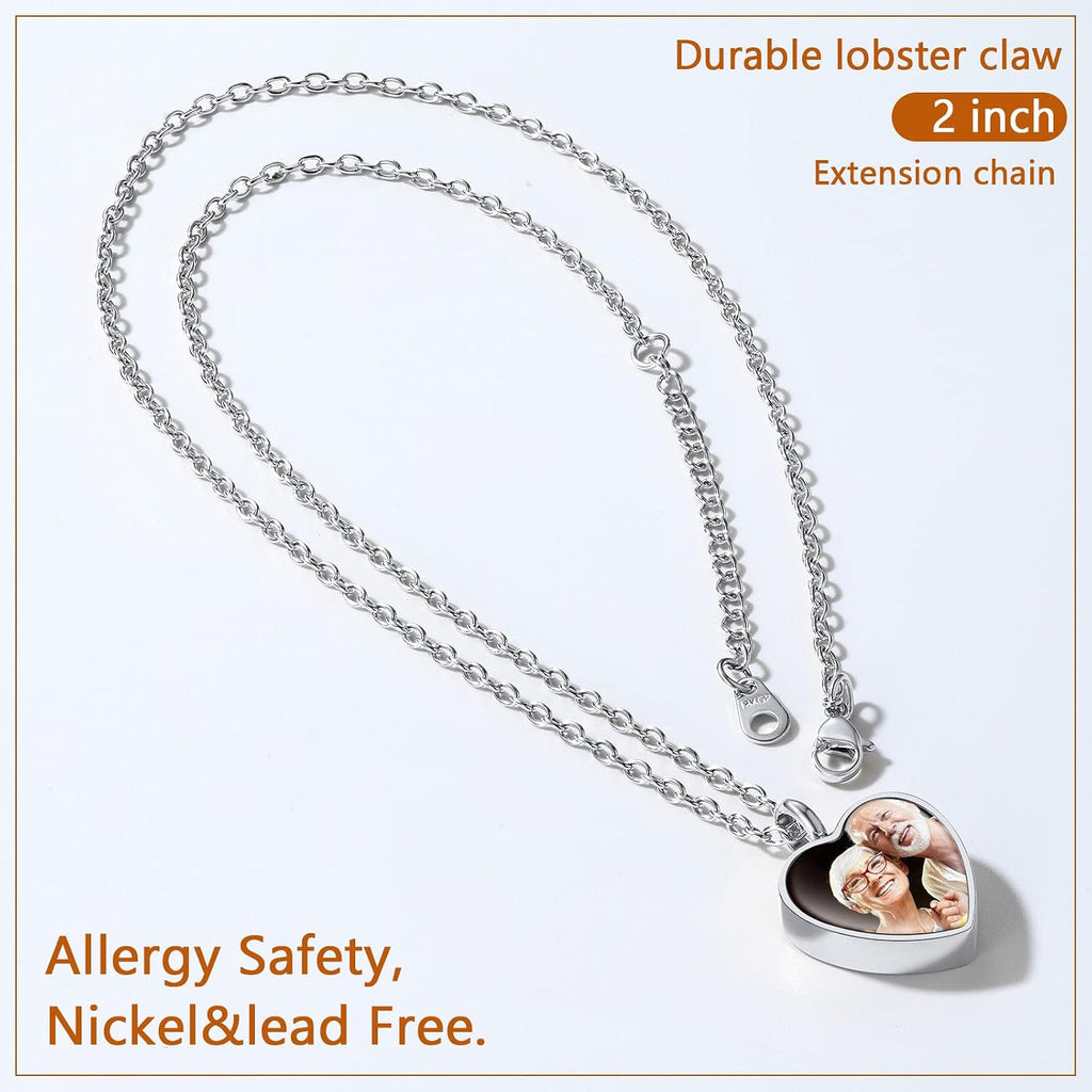 Customized Heart Shaped Urn Necklaces for Ashes with Custom Picture/Birthstone Stainless Steel/18K Gold Plated