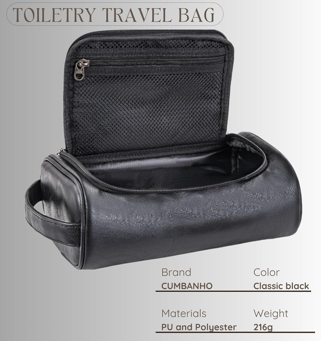 Mens Toiletry Bag,Compact Dopp Kit for Men Travel, PU Leather Shaving Kit, Water-Resistant Minimalist Organizer with