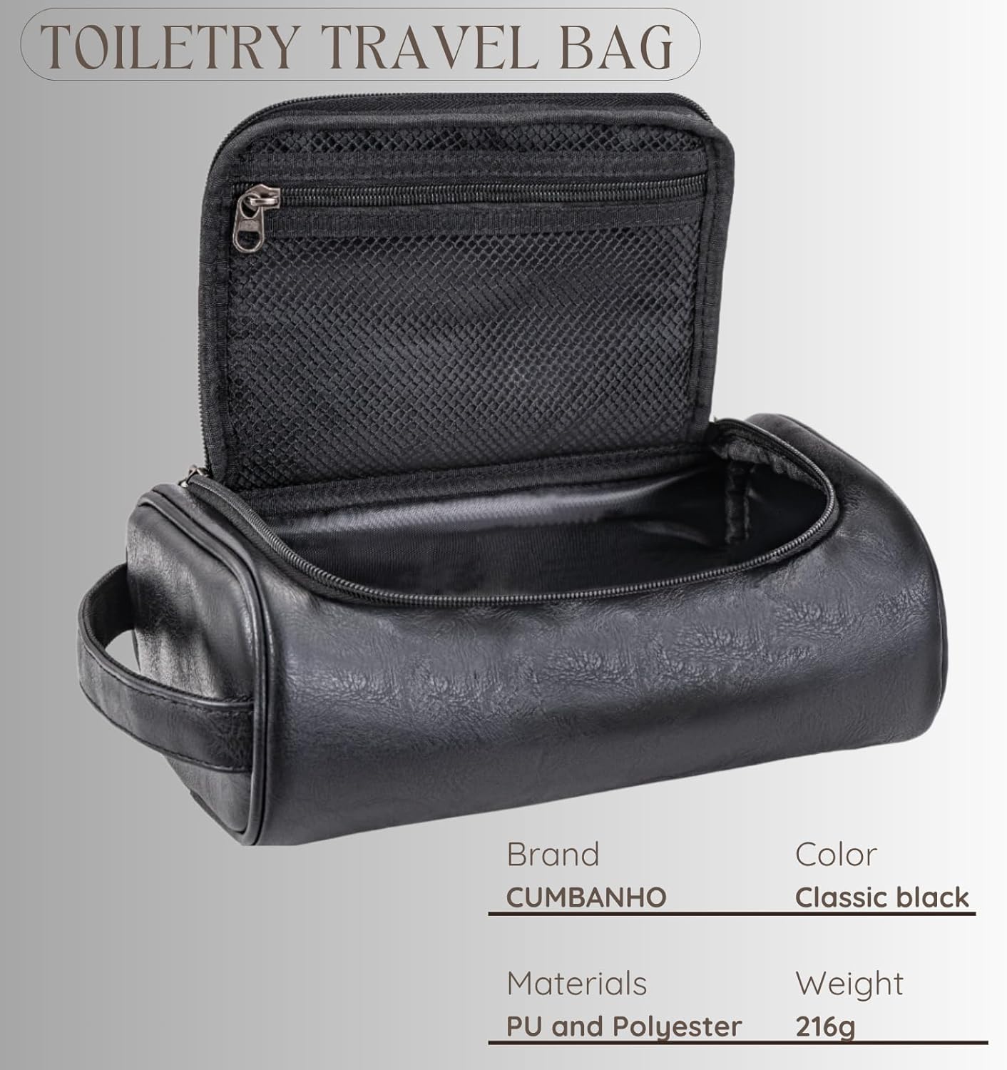 Mens Toiletry Bag,Compact Dopp Kit for Men Travel, PU Leather Shaving Kit, Water-Resistant Minimalist Organizer with
