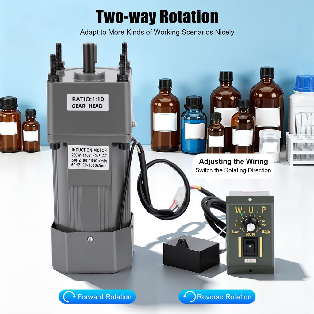 250W AC Variable Speed Motor with Speed Controller, Gear Reducer Motor 110V
