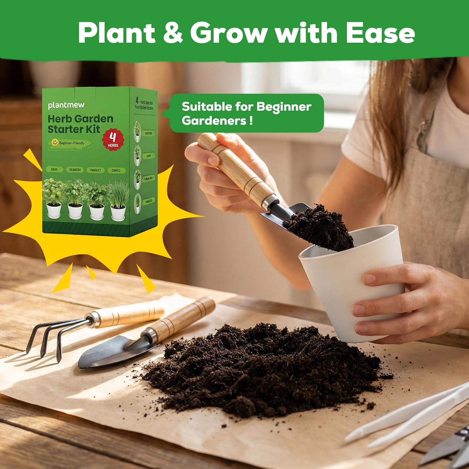 Indoor Herb Garden Starter Kit - Mothers Day Gifts - 4 Non GMO, Heirloom Culinary Herb Seeds, Unique Gardening Gift