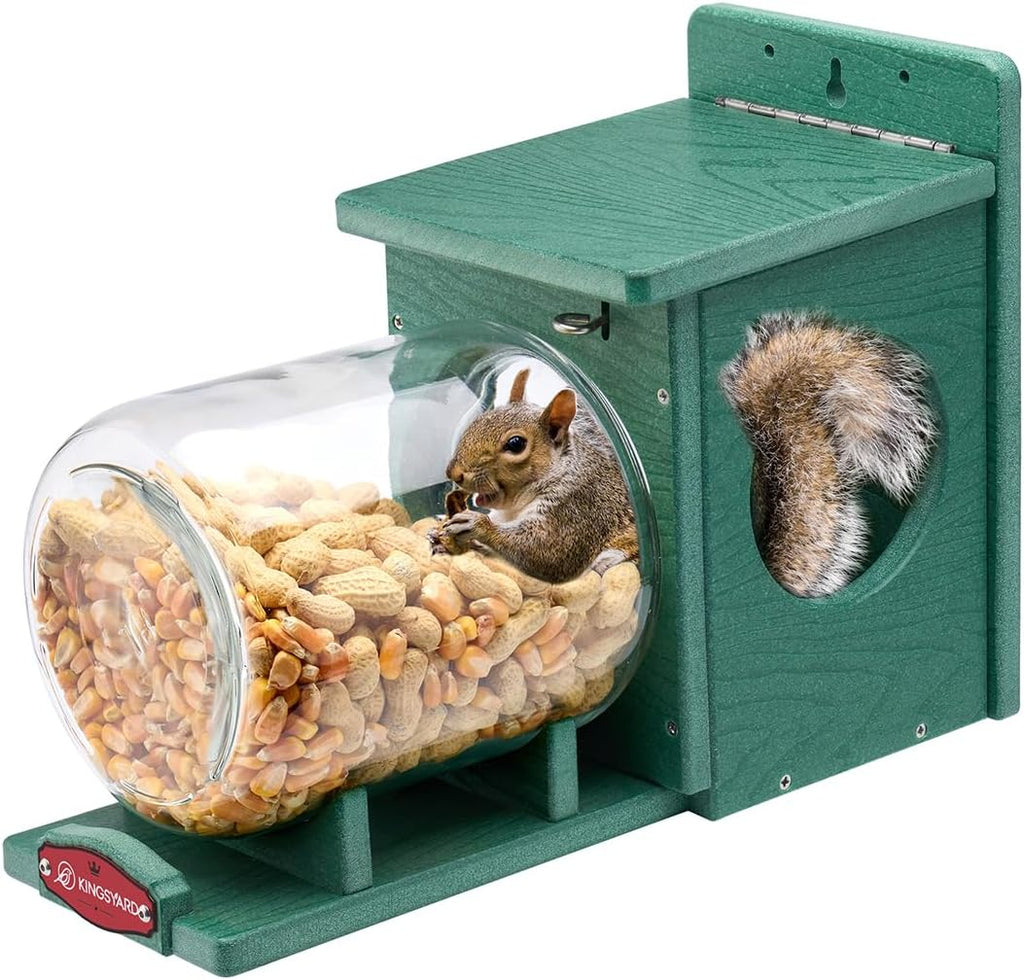 Recycled Plastic Squirrel Feeder for Outside, Squirrel Feeder Box with Peanuts Corn Storage Jar, Sturdy & Durable