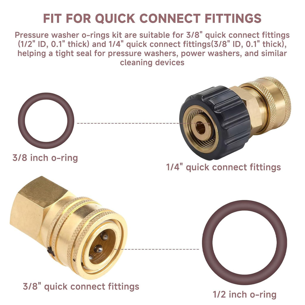 20pcs Power Pressure Washer Viton O-Ring Kit for 1/4" & 3/8" Quick Coupler