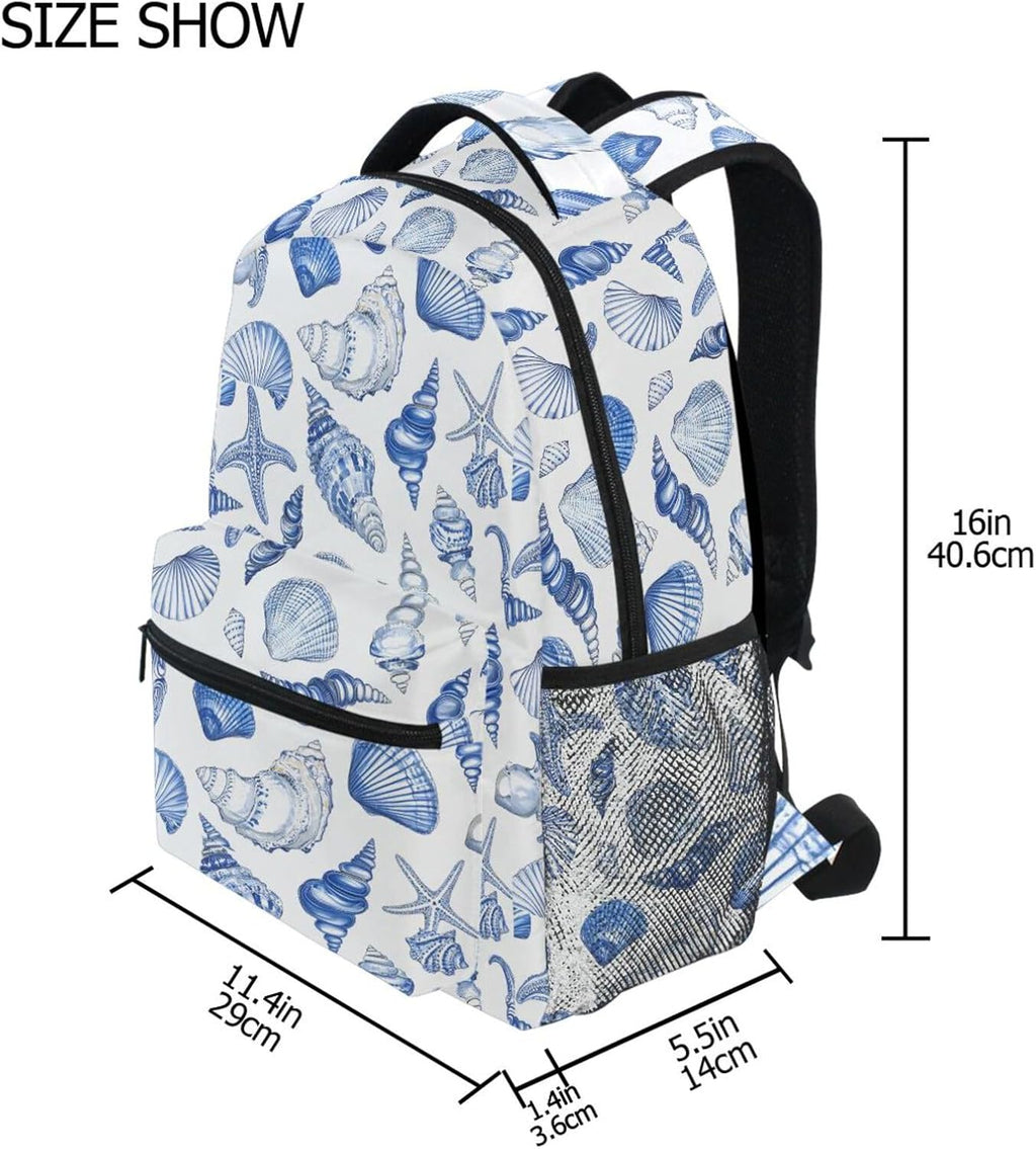 Navy Seashells Kids School Backpack for Boys Girls Teens Bookbag Travel Daypack Bag 16 inch