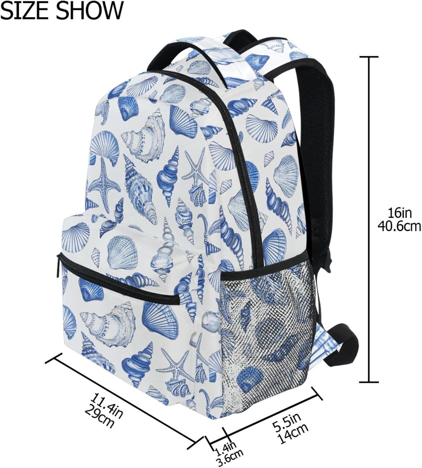 Navy Seashells Kids School Backpack for Boys Girls Teens Bookbag Travel Daypack Bag 16 inch