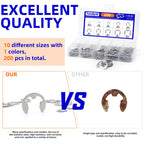 NexSync 200PCS E Clips Assortment Kit, M1.5-M10 External Retaining Rings