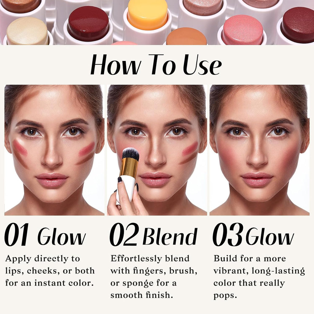 Face Sticks Trio, Blush, Highlighter & Contour Stick for Face Makeup