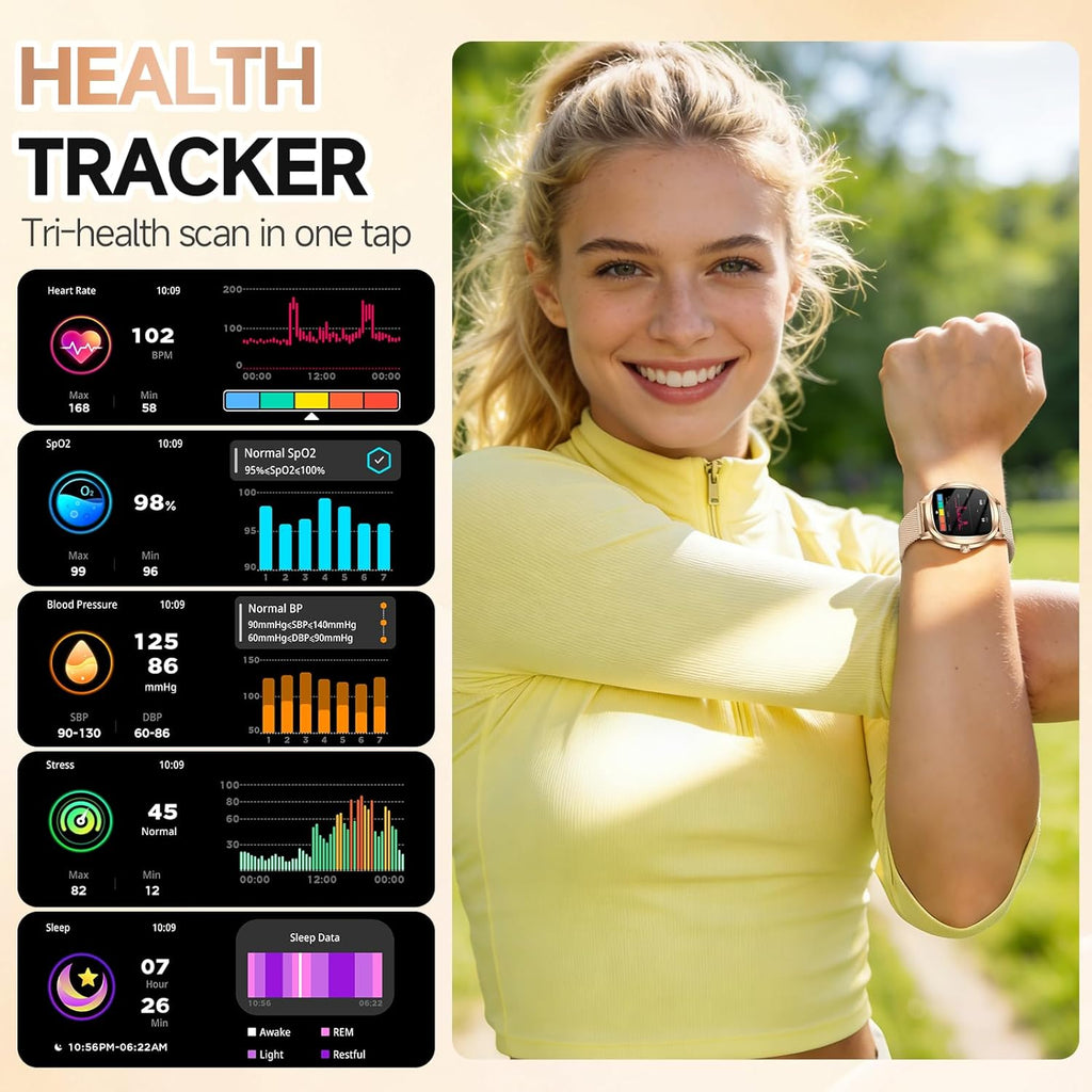 Smart Watch for Women, 1.72" Fitness Tracker with Answer/Make Calls, Sleep/Heart Rate Monitor, Smartwatch for Android