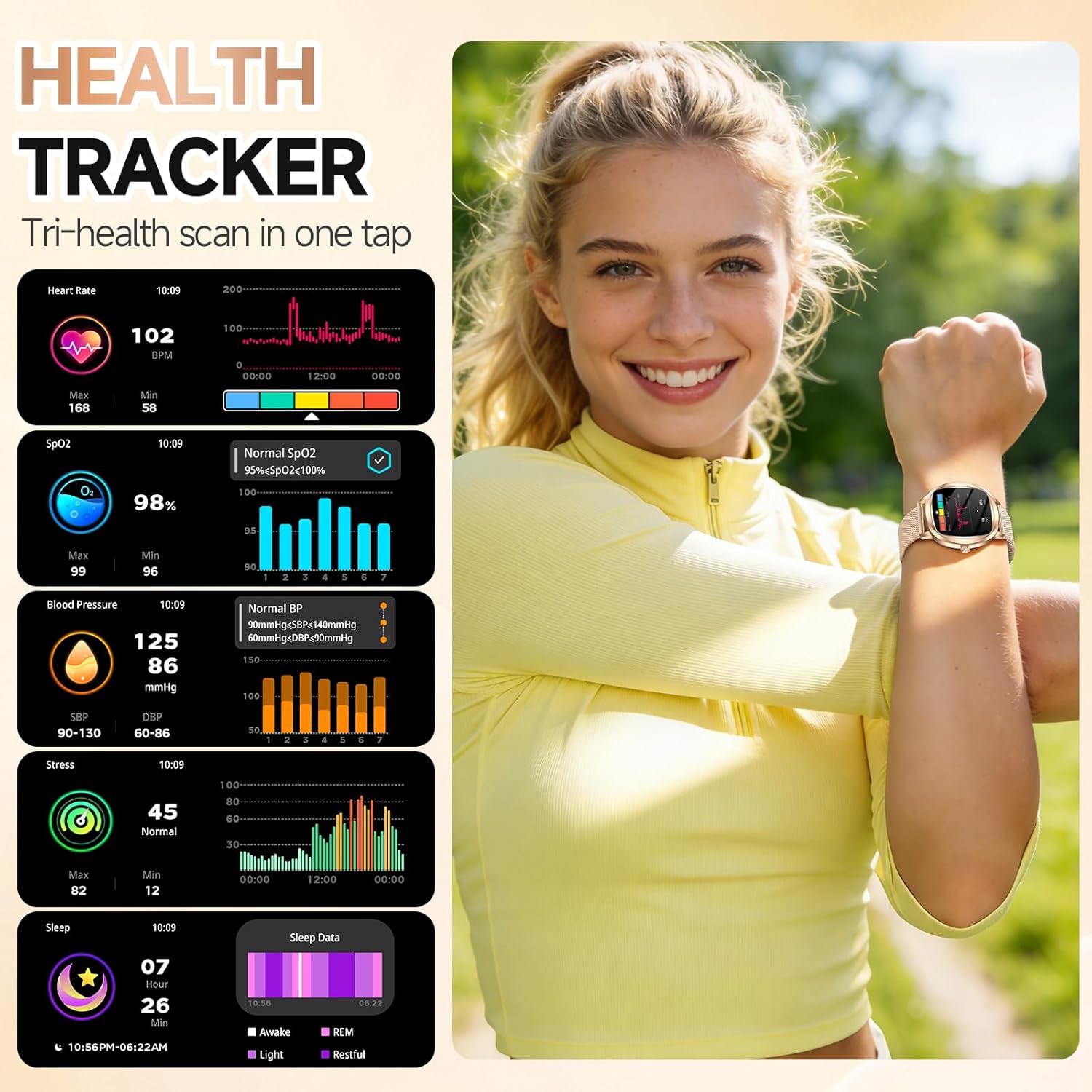 Smart Watch for Women, 1.72" Fitness Tracker with Answer/Make Calls, Sleep/Heart Rate Monitor, Smartwatch for Android
