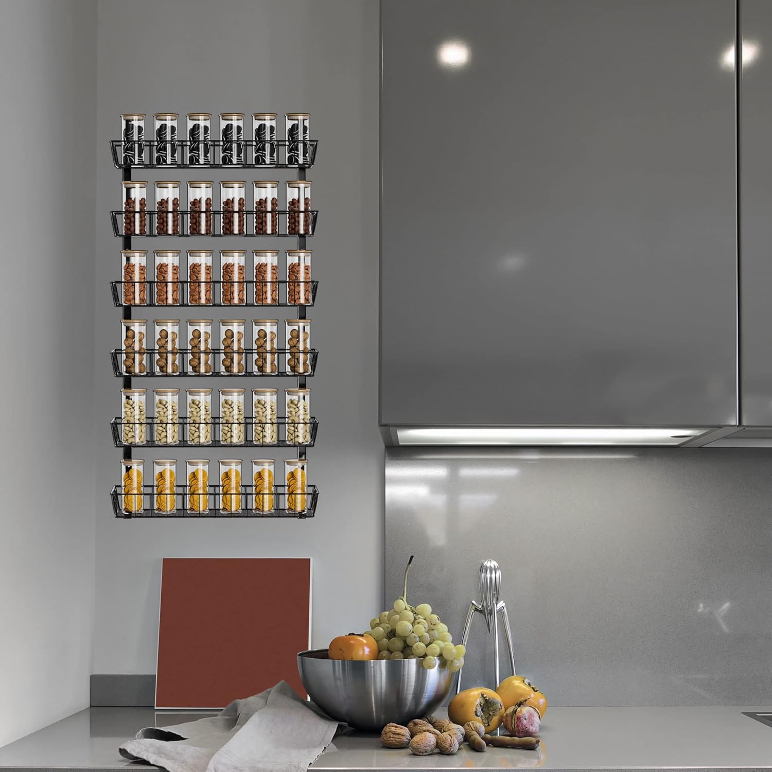 Adjustable Wall Mount Spice Rack Organizer, 12-Tier Dual-use (Multi-use) Hanging Spice Shelf Storage for Kitchen